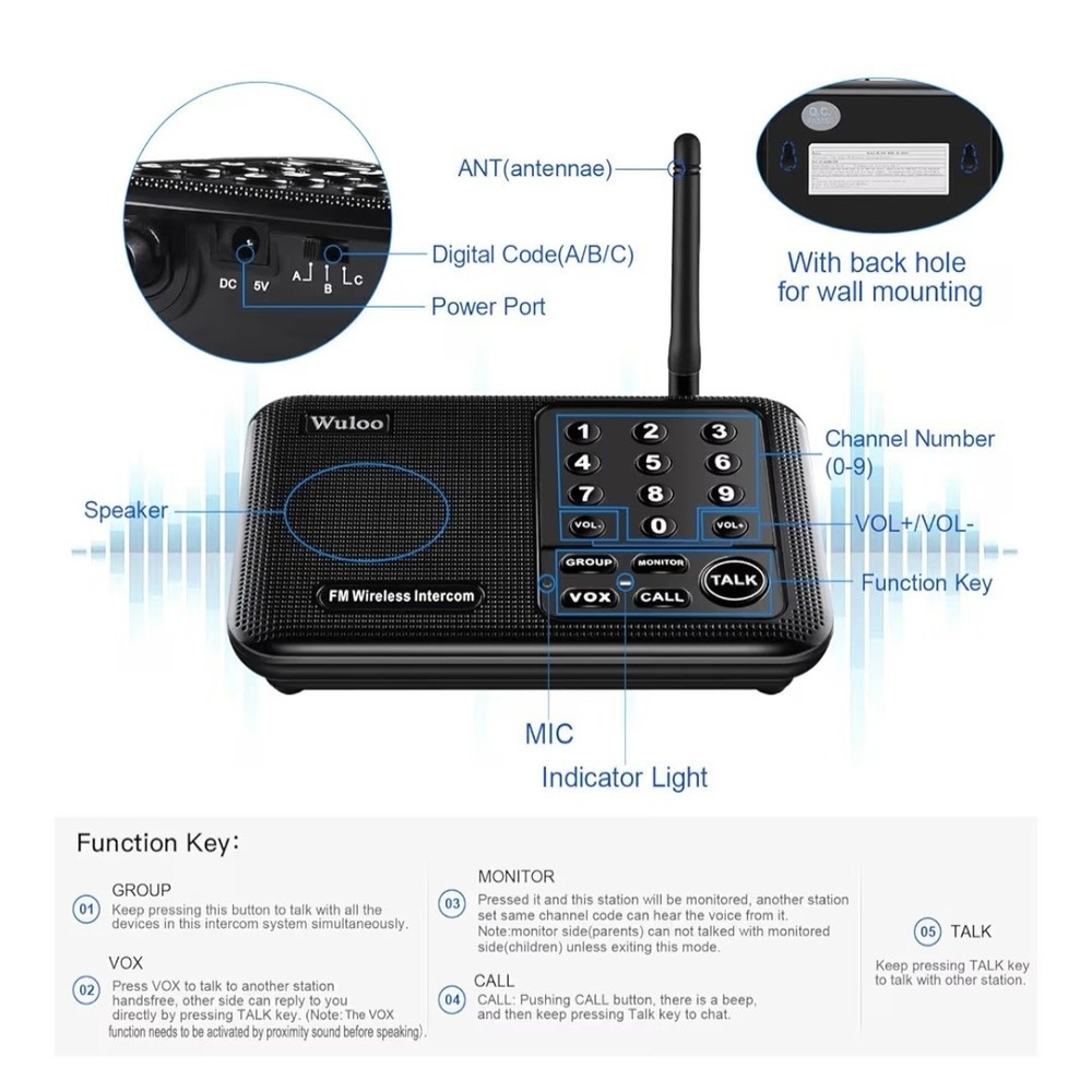 10 Channel Wireless Intercom System for Home Offices House Business Wuloo NEW - Picture 5 of 8